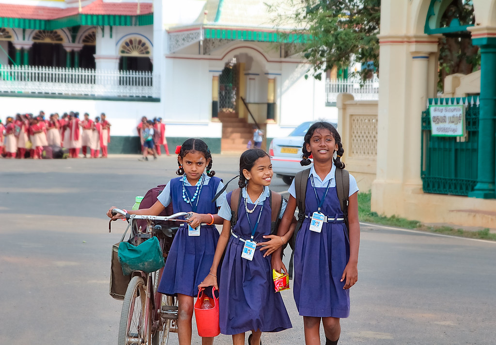Students outside school campus